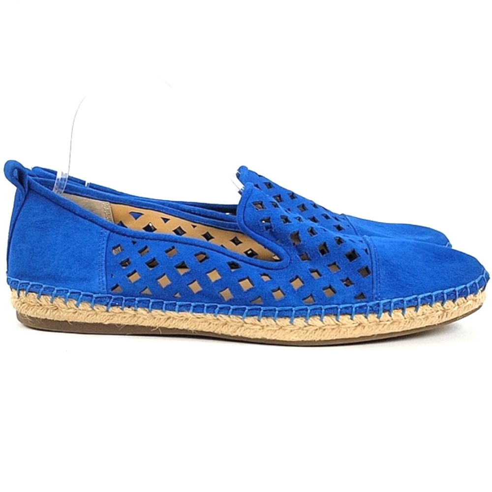 Franco Sarto Blue Suede Laser-Cut Espadrille Flats - Picture 3 of 16